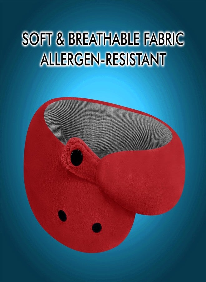 GREELI Premium Memory Foam Neck Pillow for Travel, Compact & Portable Airplane Travel Pillow Combo with Soft Eye Mask and Carry Bag. (RED) - Image 3